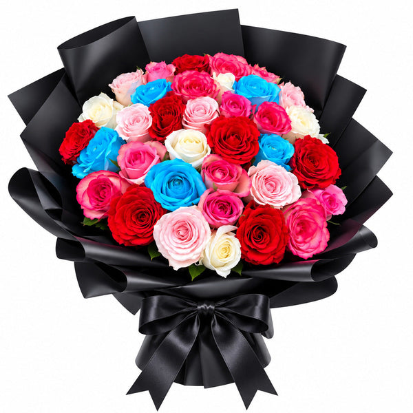 Bright Rainbow Rose Bouquet