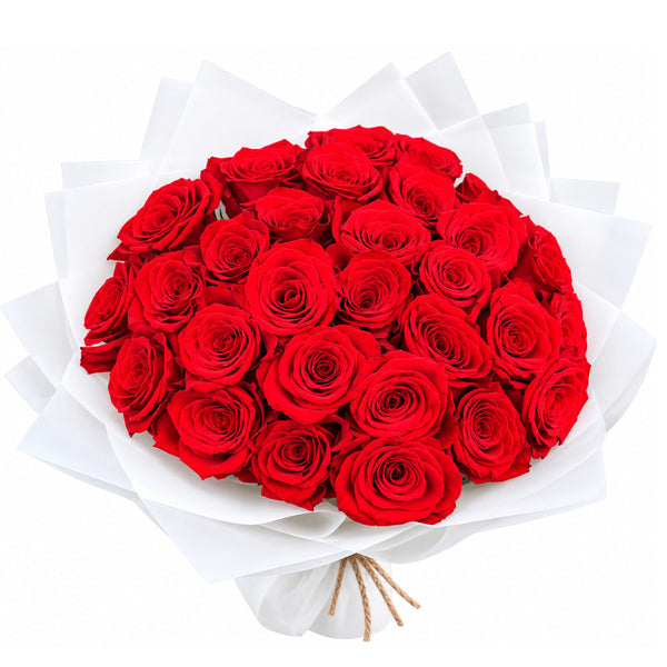 Red Roses in White Bouquet