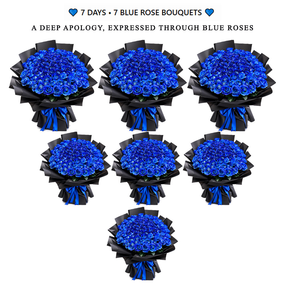 Seven Blue Rose Bouquet Gift Set