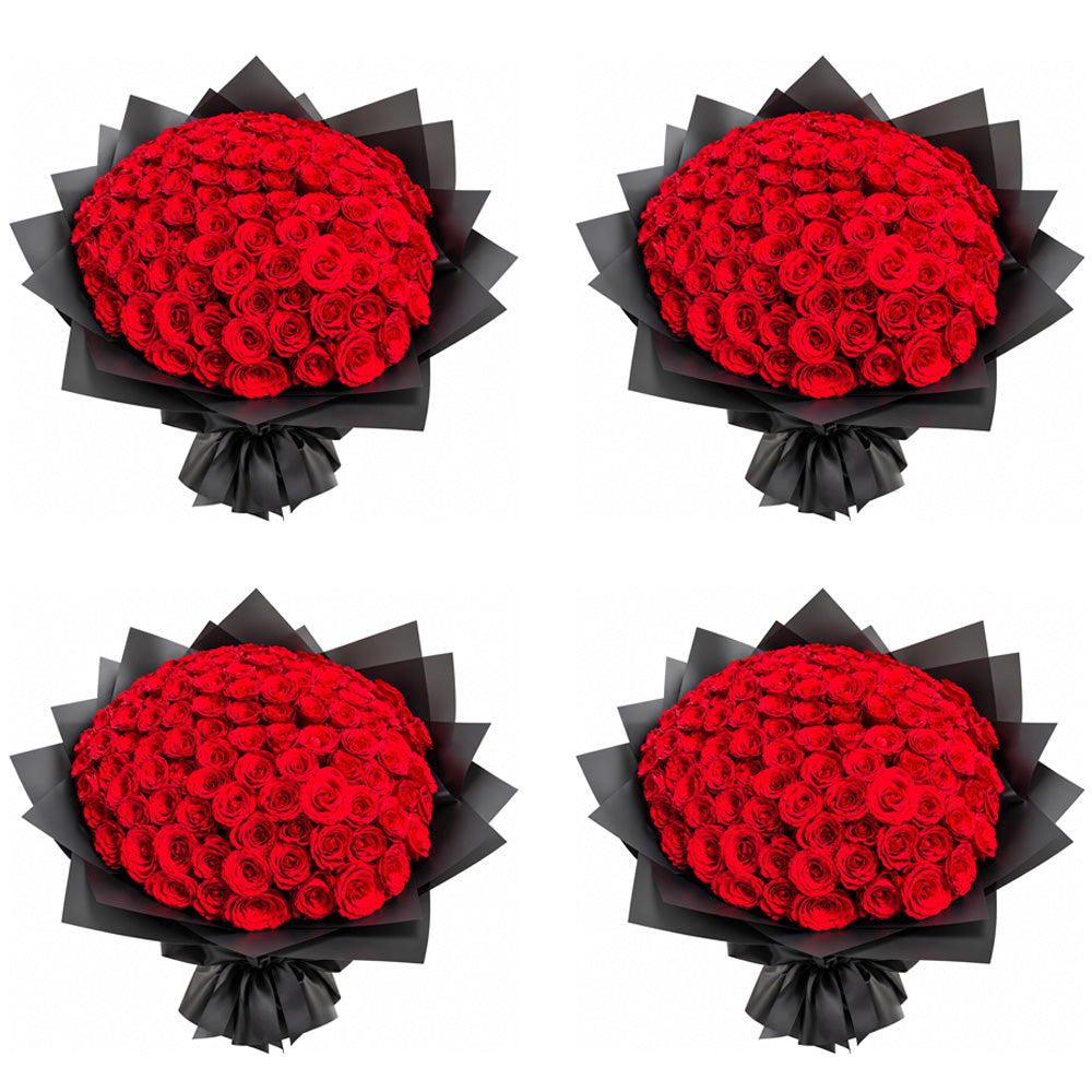 Four Red Rose Bouquet Gift Set